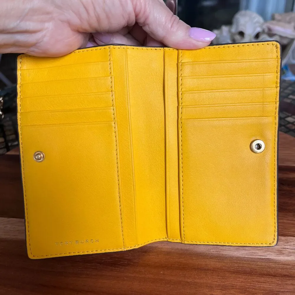 Tory Burch Quilted Wallet Mustard Yellow Gold Hardware EUC